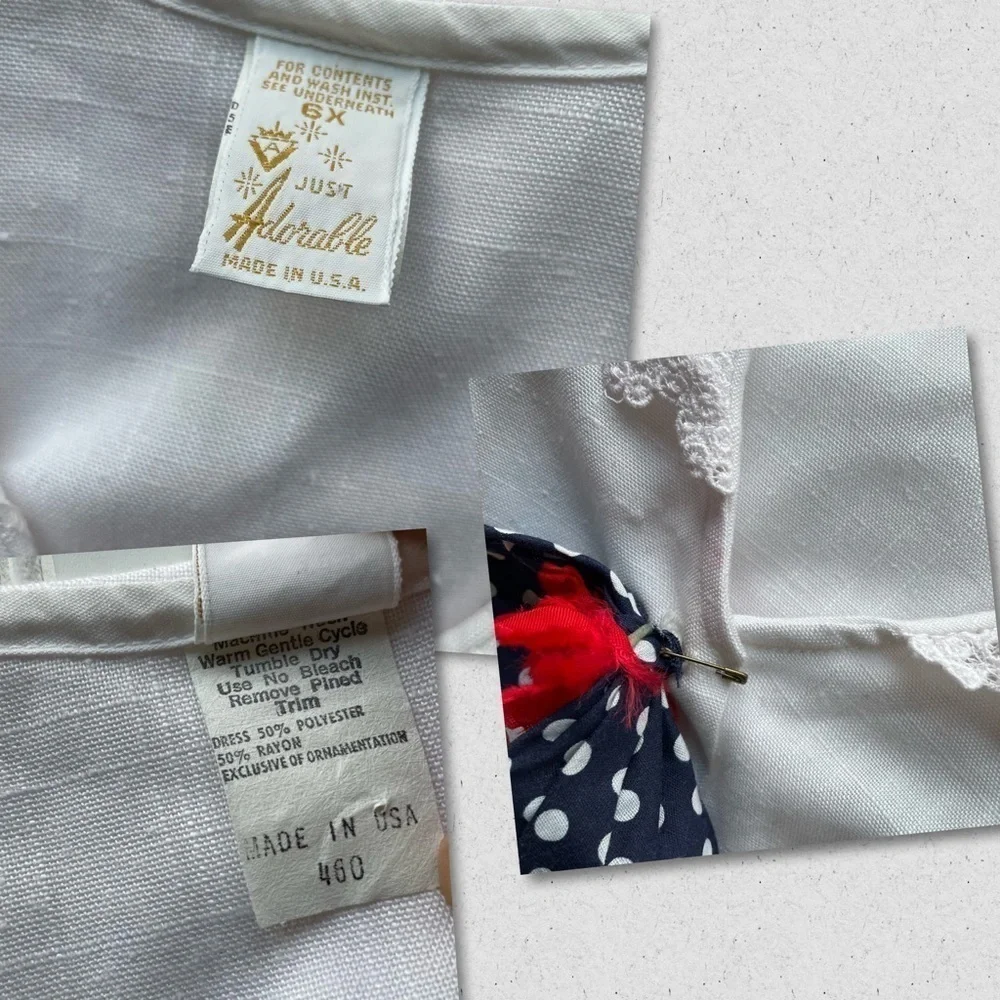 Vintage Just Adorable Sailor Dress White Navy Blue Size 6X Nautical Lace lapel